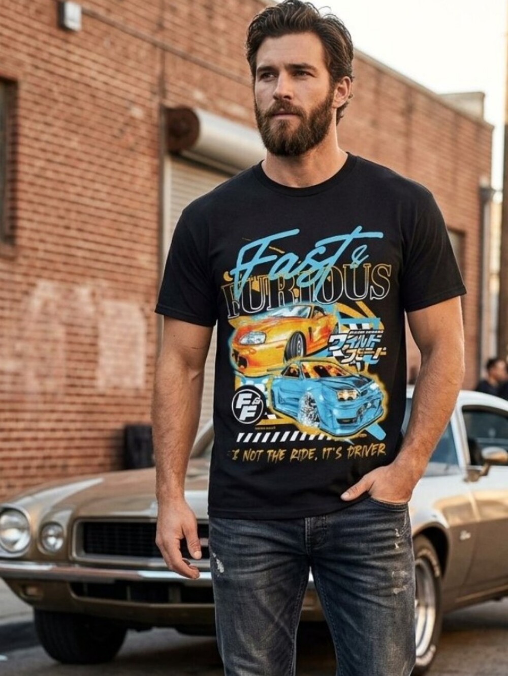 3XL⚫Fast&Furios Street Racing Graphic Black T-shirt Toyota Supra/Nissan Skyline